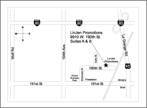 Map to LinJen Promotions in Mokena, Illinois